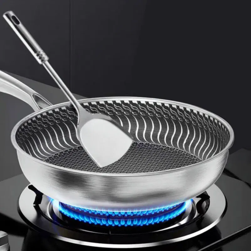 Sheet Size: 26cm-35cm, Color: Red - Whole Body Tri-Ply Stainless Steel Frying Pan 316 Stainless Steel Wok Pan Double-sided Honeycomb Skillet Suitable for All Stove