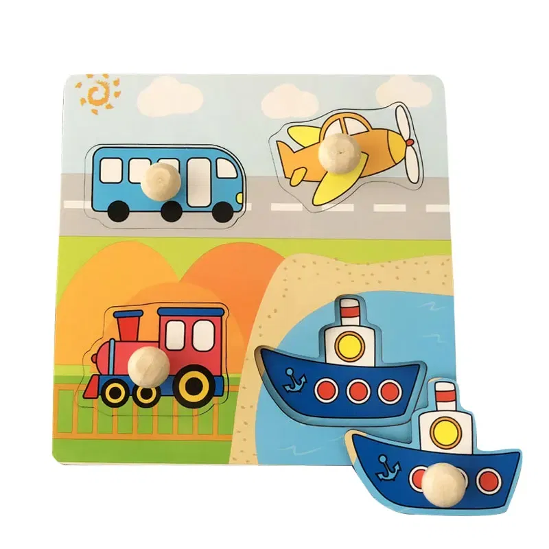 Color: Gold - Baby Wooden Puzzles Montessori Toys 1 2 Years Toddler Toys Hand Grab Board Alphabet Number Cognition Learning Educational Toys