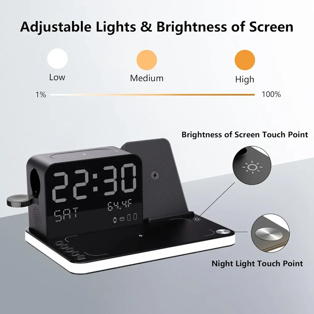 Color: silver, Ships From: CHINA - Top BezosMax 7 in 1 Wireless Charging Station with Dual iPhone Fast Charger Support Bluetooth/TimeSync 30W Fast Adapter for