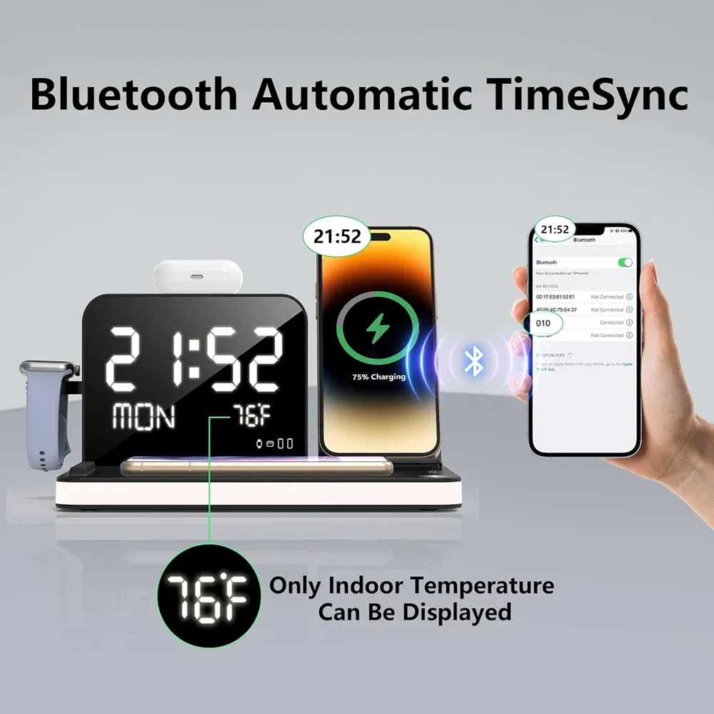 Color: silver, Ships From: CHINA - Top BezosMax 7 in 1 Wireless Charging Station with Dual iPhone Fast Charger Support Bluetooth/TimeSync 30W Fast Adapter for