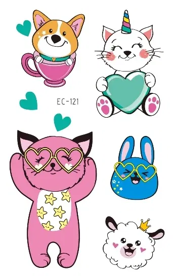 Color: black - Cartoon Animal Waterproof Temporary Tattoo Cute Pet Cats and Dogs Tattoo Stickers Children Boy Girl Fake Body Art Flash Tatoo