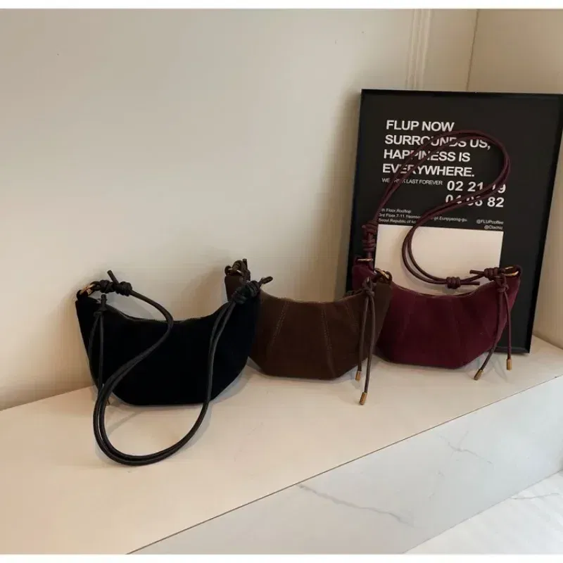 Color: black - Velvet Material Zipper 2024 High Quality Shoulder Bag Solid Color Simple Fashionable Crossbody Bag Soft Western Style Handbag
