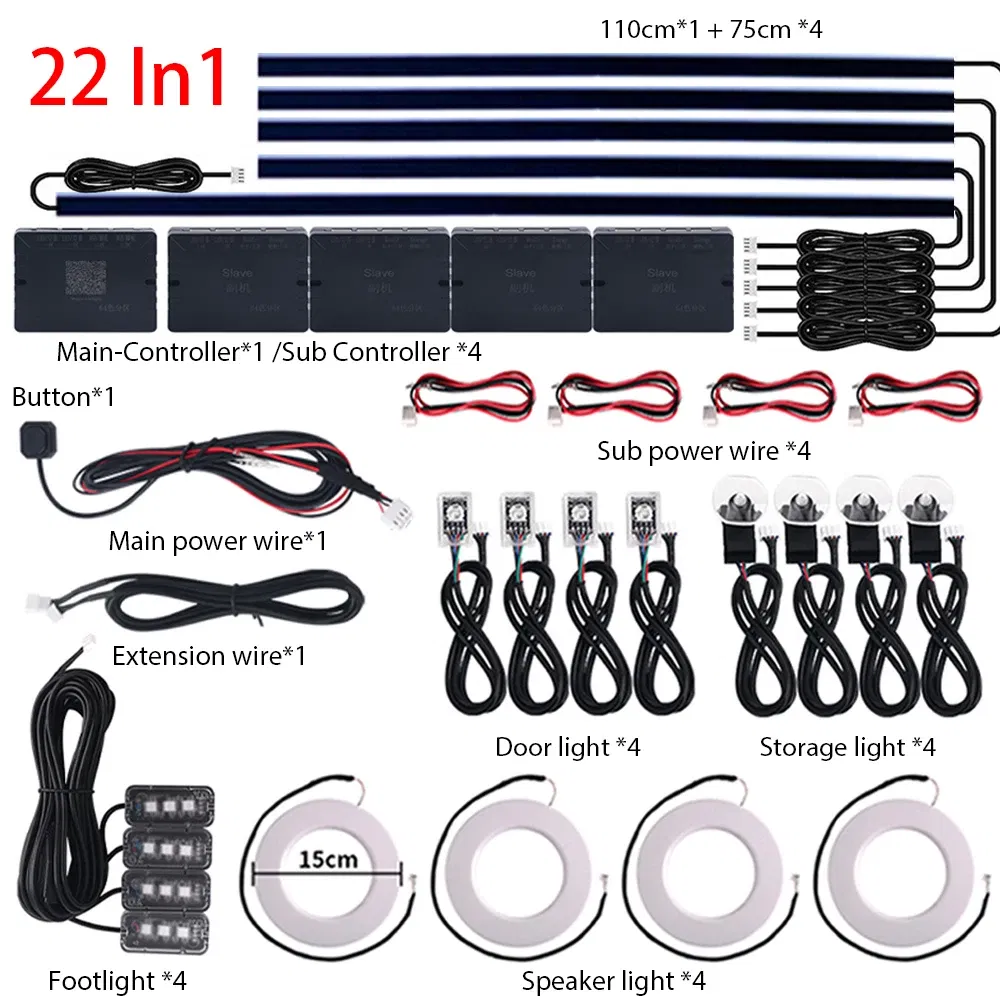 Emitting Color: 4300K White Yellow - 18 in 1 Dual Zone Symphony Streamer LED Ambient Lights Car Interior 64 Colors RGB Neon Acrylic Strip Atmosphere Lighting Kit App