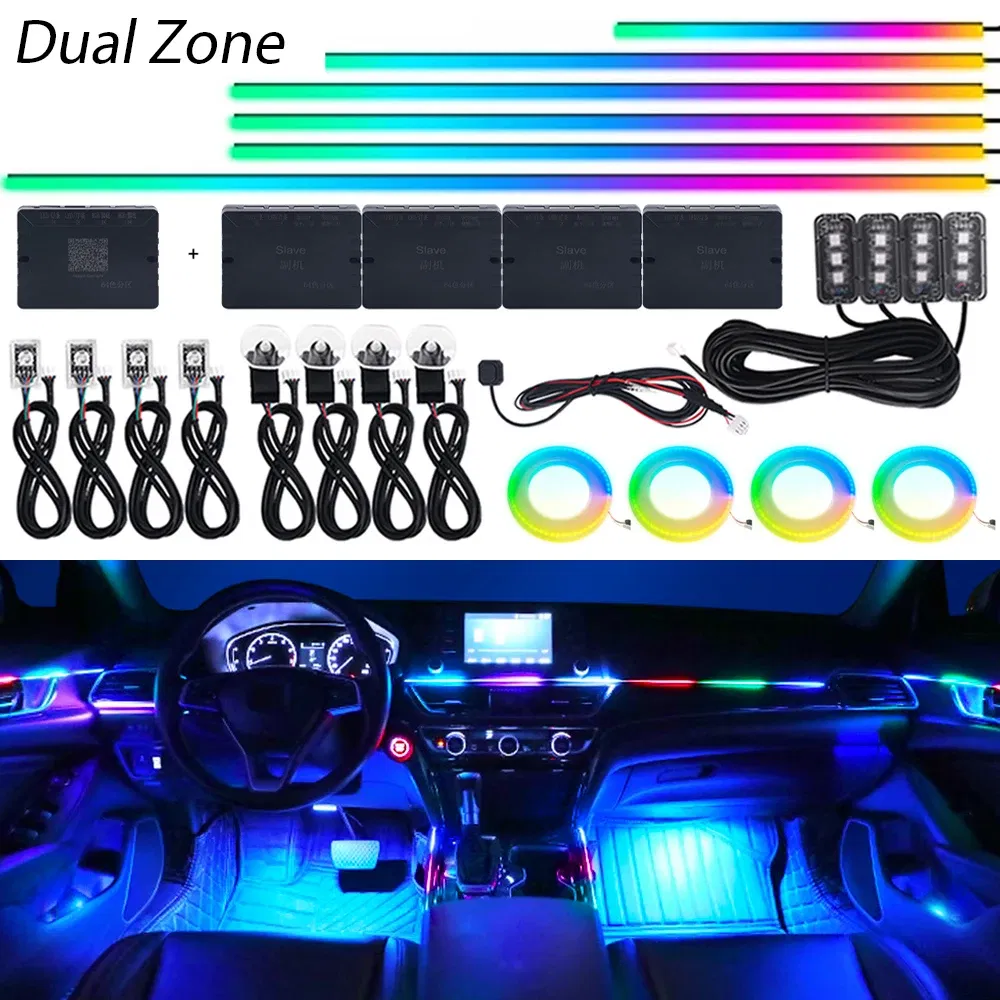 Emitting Color: 4300K White Yellow - 18 in 1 Dual Zone Symphony Streamer LED Ambient Lights Car Interior 64 Colors RGB Neon Acrylic Strip Atmosphere Lighting Kit App