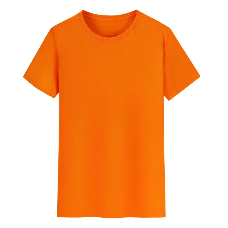 Color: Orange, Size: L, Ships From: CHINA - YOTEE Round Neck T-shirt Cotton Logo Customized Embroidery Personal Group Fashion T-shirt Logo Customization