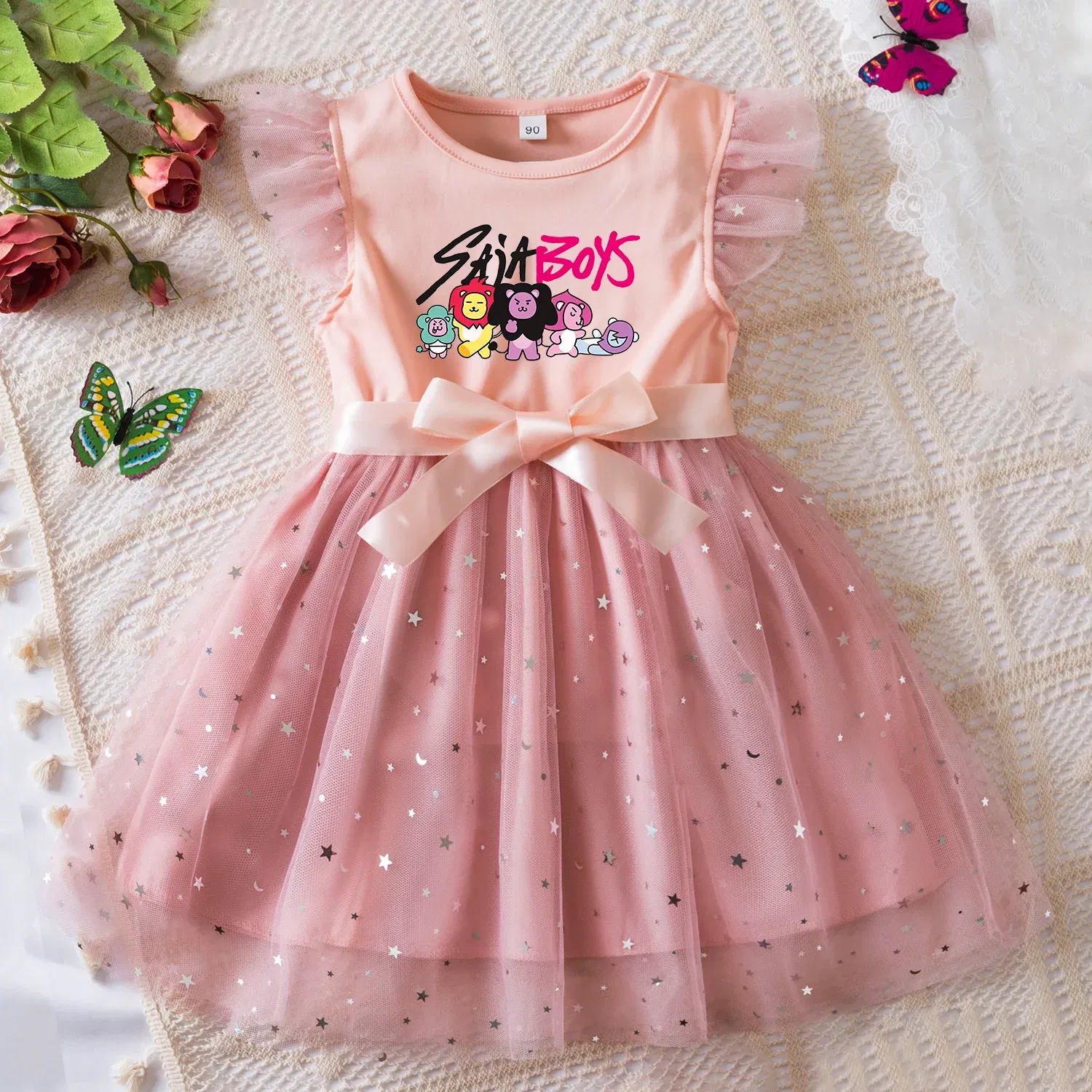 Color: Beige, Size: One Size, Height: 170 - KPop Demon Hunters Girls Dress Kids Party Halloween Carnival Birthday Party Clothes Princess Tutu Dresses Costume Children Gift