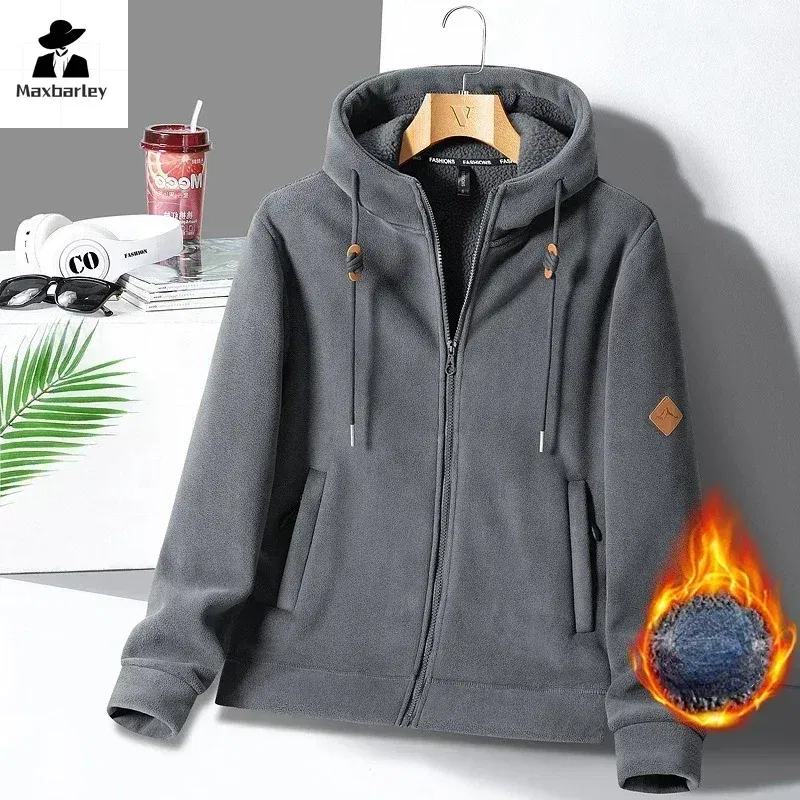 Color: Blue, Size: XL - Winter Warm Cashmere Jacket Mens High-end Ski Fleece Iined Thickened Hoodie Coat Casual Womens Outdoor Camping Cold-proof Jacket