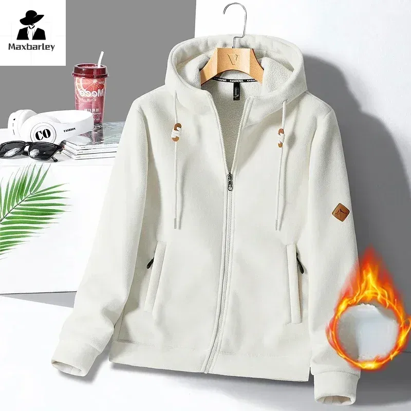 Color: Blue, Size: XL - Winter Warm Cashmere Jacket Mens High-end Ski Fleece Iined Thickened Hoodie Coat Casual Womens Outdoor Camping Cold-proof Jacket