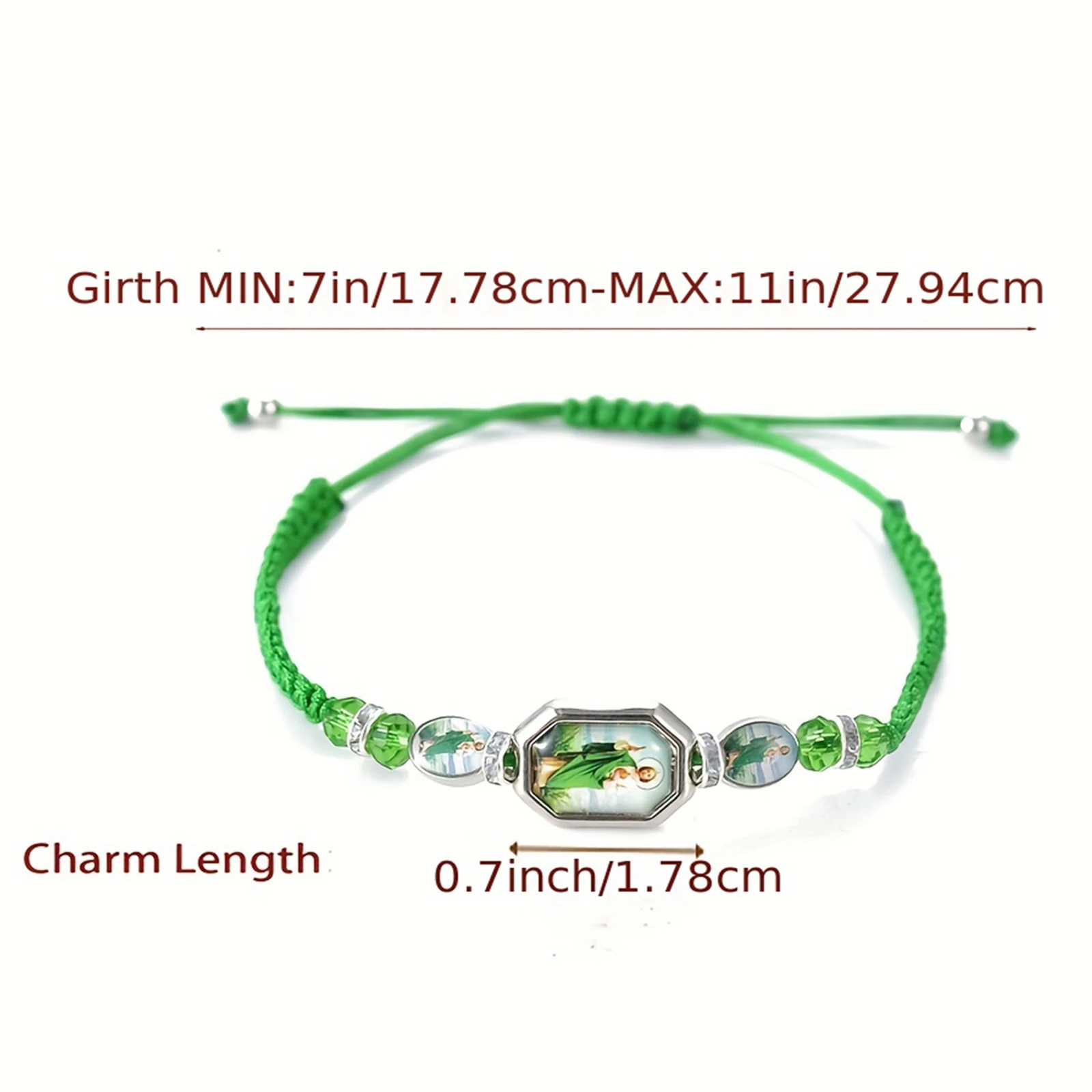 Metal Color: Silver Plated - 12 Pieces Mexican Bracelets Saint Jude Bracelet Catholic Green Handmade String Bracelets San Judas Tadeo Rosary Bracelet Gift