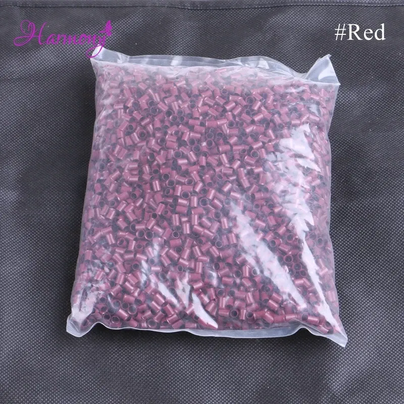 Color: green - 10000pcs/bag 4.0*3.6*6.0mm Copper Flared Flaring Micro Rings Tube Euro Locks for feather human hair extensions tools accessories
