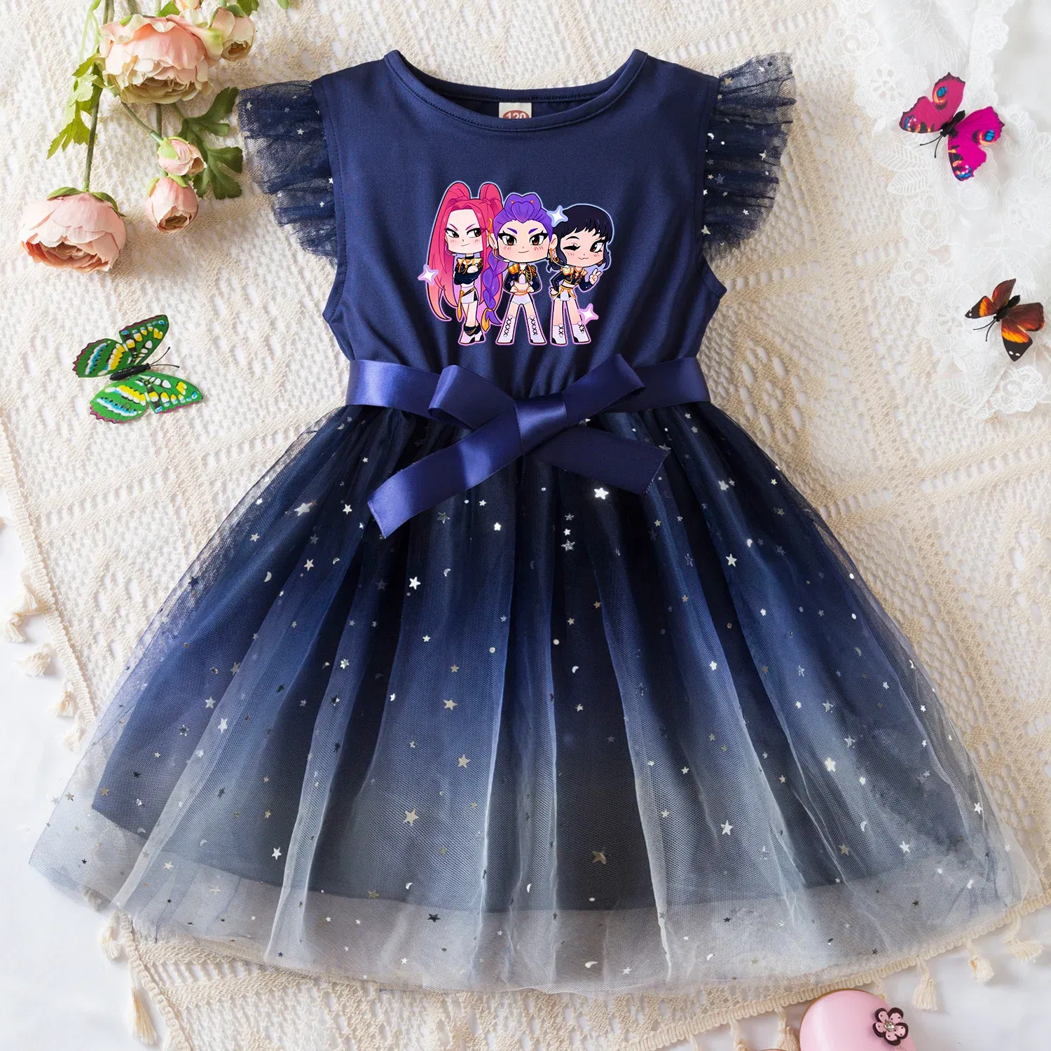 Color: ORANGE RED, Size: One Size, Height: 170 - KPop Demon Hunters Girls Dress Kids Party Halloween Carnival Birthday Party Clothes Princess Tutu Dresses Costume Children Gift