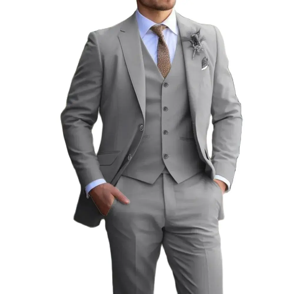 Color: GRAY, Size: S - Suit 3-piece Classic men's fashion slim-fit suit Vest Pants suit Men's dress Casual Dress Formal Business wedding