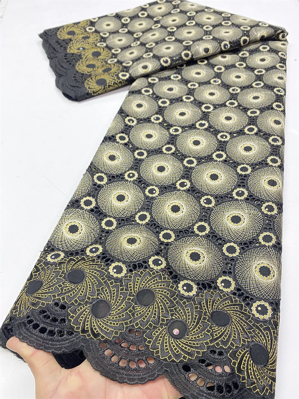 Color: Blue, length: 5 yards, Width: 120cm - 2024 Newest Design Swiss Voile Lace Fabric French Nigerian Cotton Dry Lace With Stones For Sewing Women Evening Party Dresses