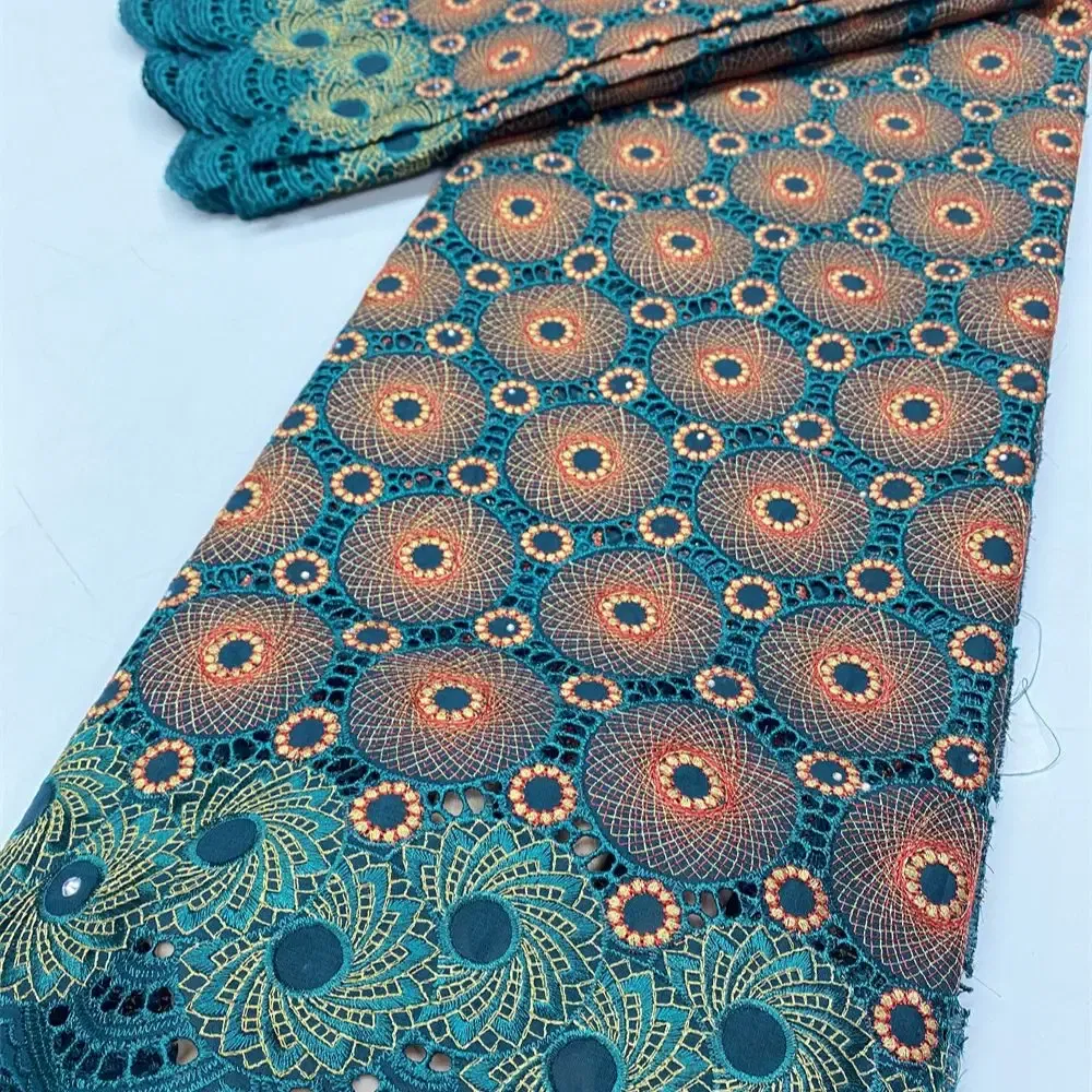 Color: Blue, length: 5 yards, Width: 120cm - 2024 Newest Design Swiss Voile Lace Fabric French Nigerian Cotton Dry Lace With Stones For Sewing Women Evening Party Dresses