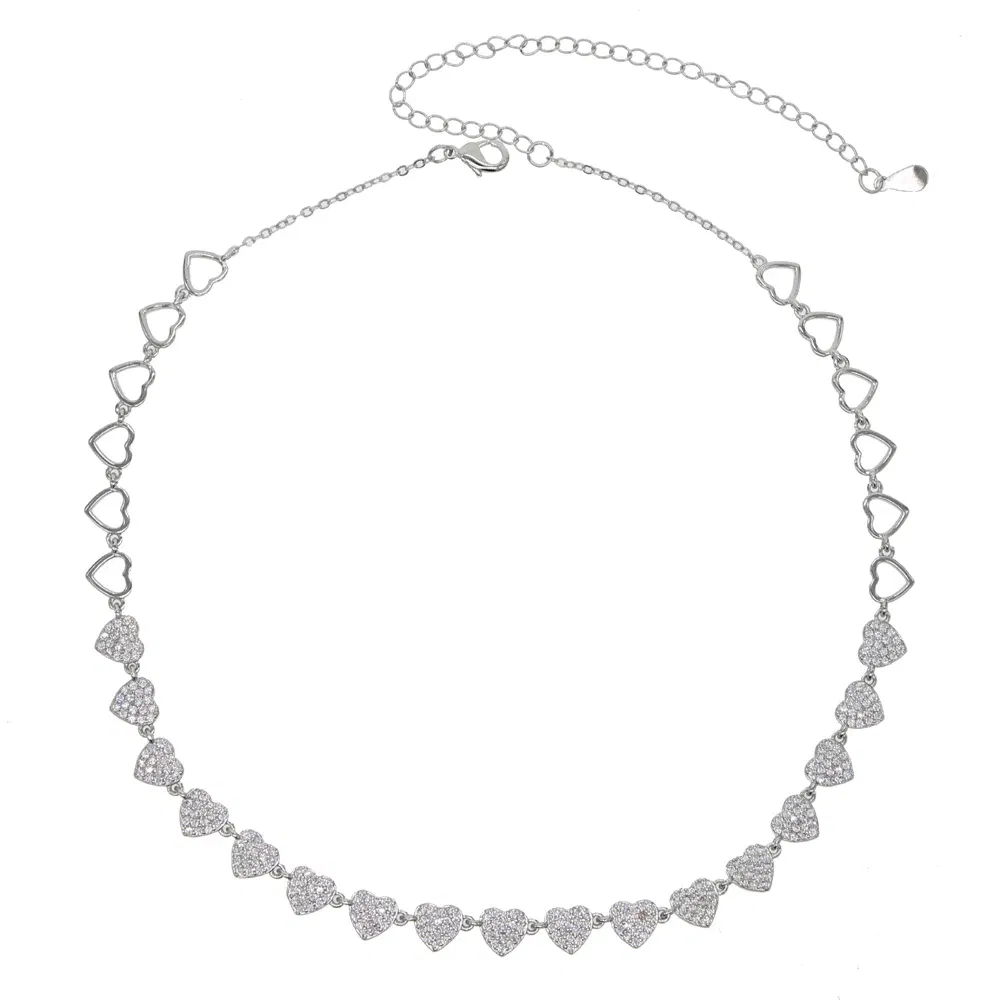Copper Gold Silver Color Necklace Chain Heart Link Choker Necklaces for Women Short Colliers 45cm