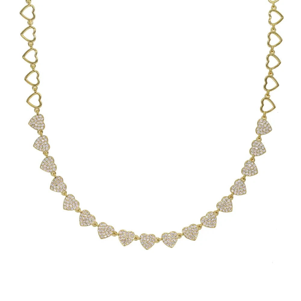 Copper Gold Silver Color Necklace Chain Heart Link Choker Necklaces for Women Short Colliers 45cm