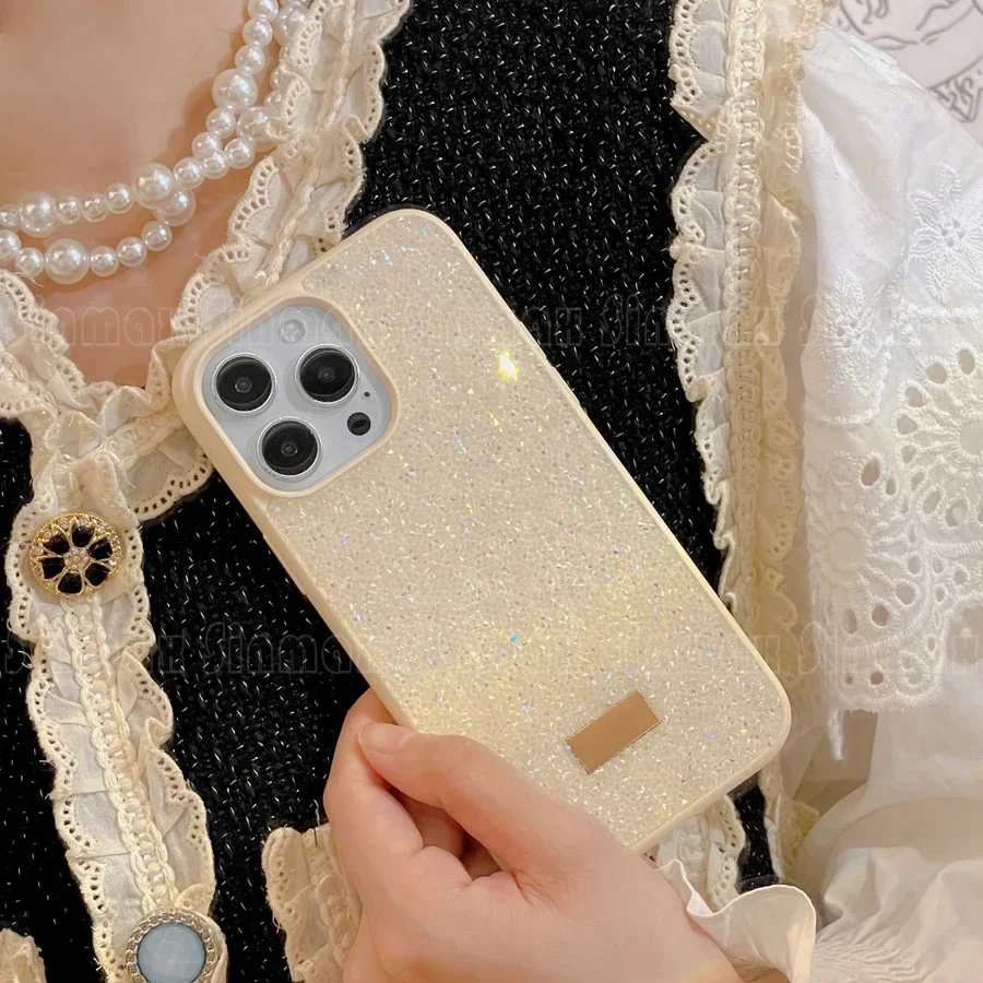 Color: Dark purple, Material: ABS - Bling Glitter Phone Case For iPhone 16 15 14 13 12 Pro Max 11 Vogue Protective Soft Diamond Cover Coque Funda