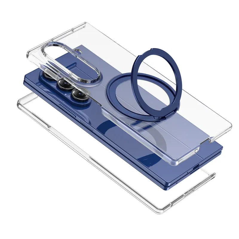Color: Blue, Compatibility by Model: Galaxy Z Fold7 - 360?° Rotating Magnetic Holder Phone Case For Samsung Galaxy Z Fold 7 Magsafe Wireless Charging Transparent Hard Shockproof Cover