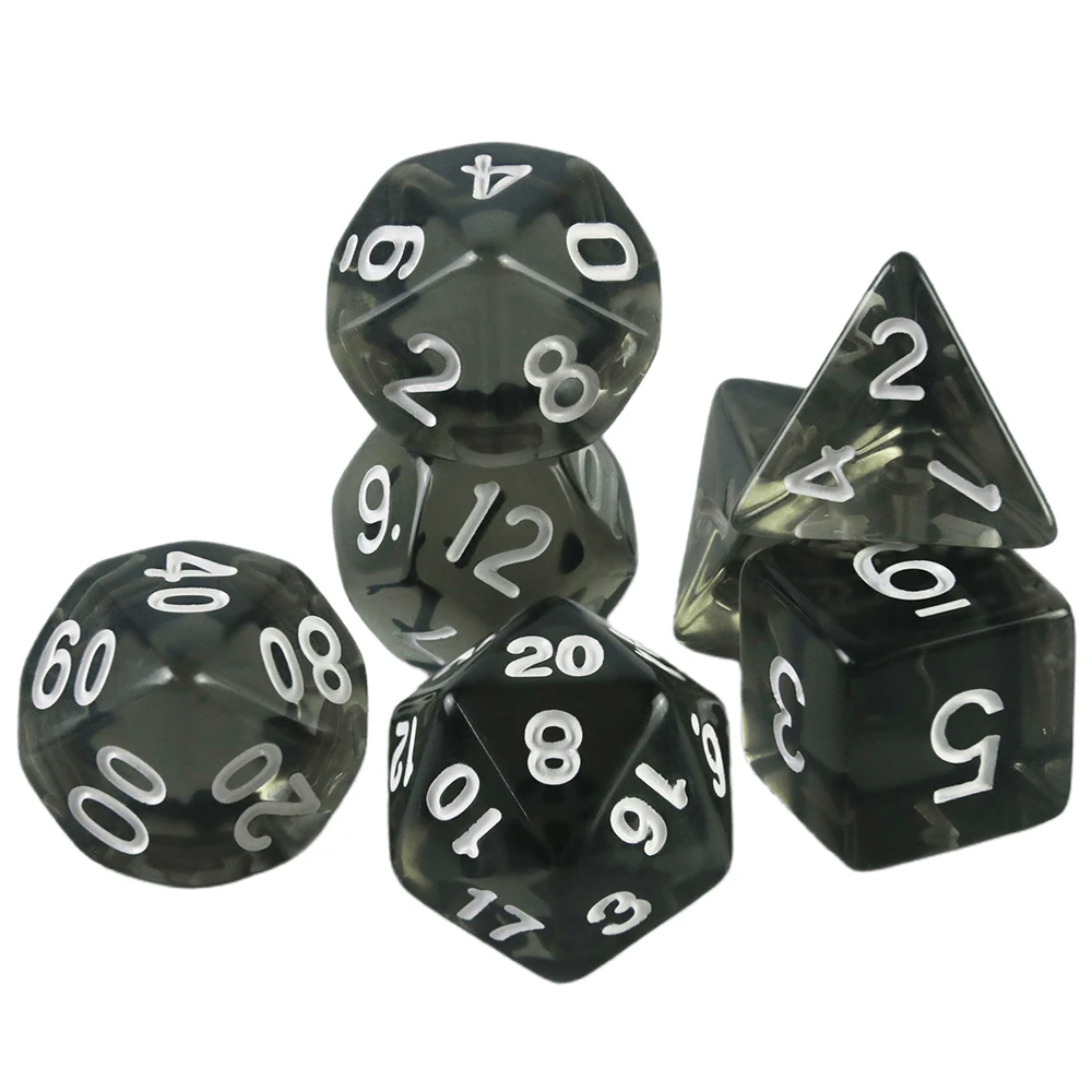 Color: black - High Quality 7 Pcs/set Transparent Crystal Digital Polyhedral Dice Sets D4-D20 , for DNDGame Dados Rpg Board Game