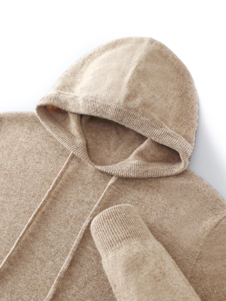 Color: green, Size: M - MEETCC Luxury Men Cashmere Hooded Pullover Thick Warm Hoodie Sweater Autumn Winter 100% Cashmere Knitwear Quality Jumpers Tops