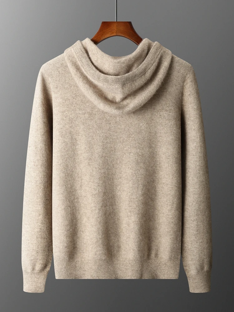 Color: green, Size: M - MEETCC Luxury Men Cashmere Hooded Pullover Thick Warm Hoodie Sweater Autumn Winter 100% Cashmere Knitwear Quality Jumpers Tops