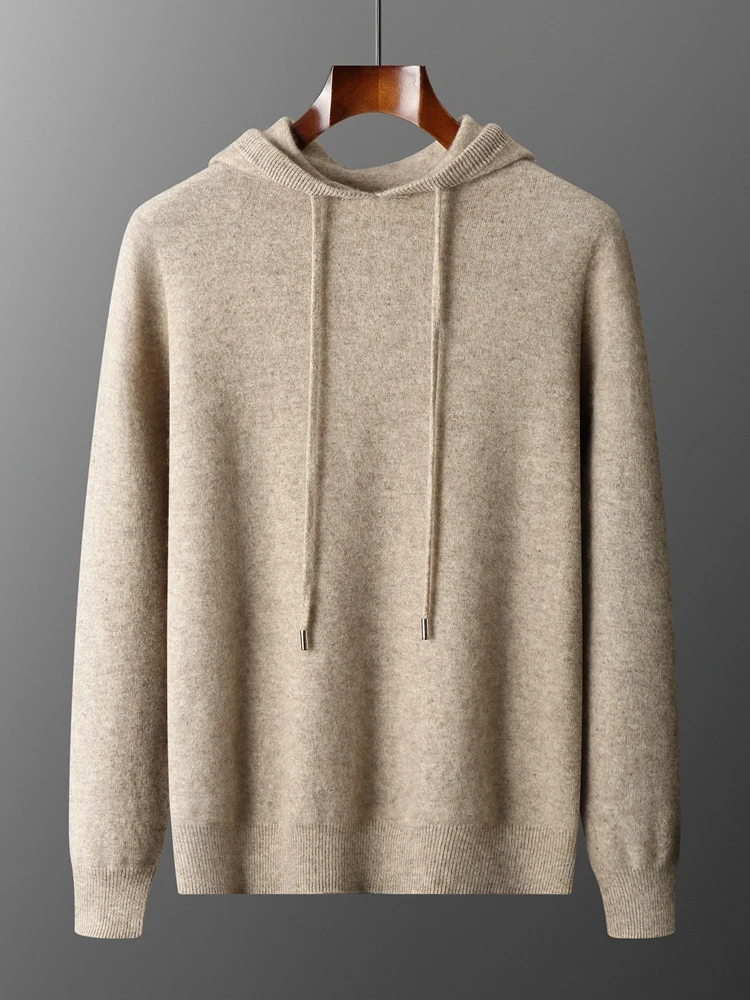 Color: green, Size: M - MEETCC Luxury Men Cashmere Hooded Pullover Thick Warm Hoodie Sweater Autumn Winter 100% Cashmere Knitwear Quality Jumpers Tops