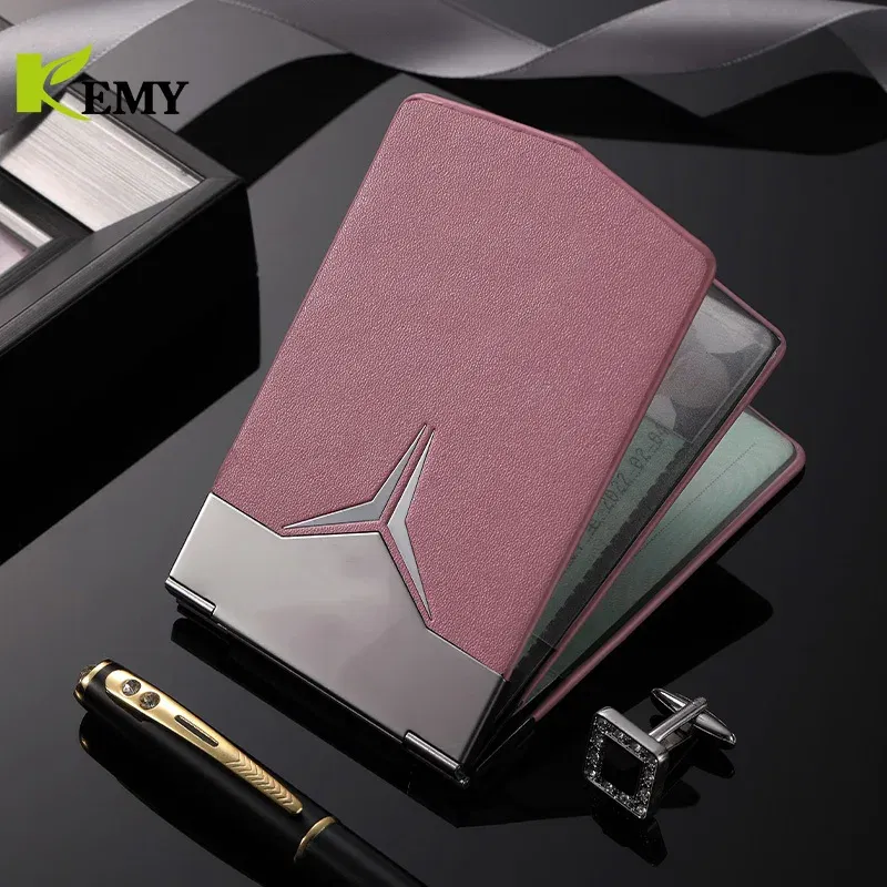 Color: Coffee - Fashion Aluminum Antimagnetic Card Holder Women Men Metal Cowhide Rfid Credit Card Business Card Holders Organizer Purse Wallet