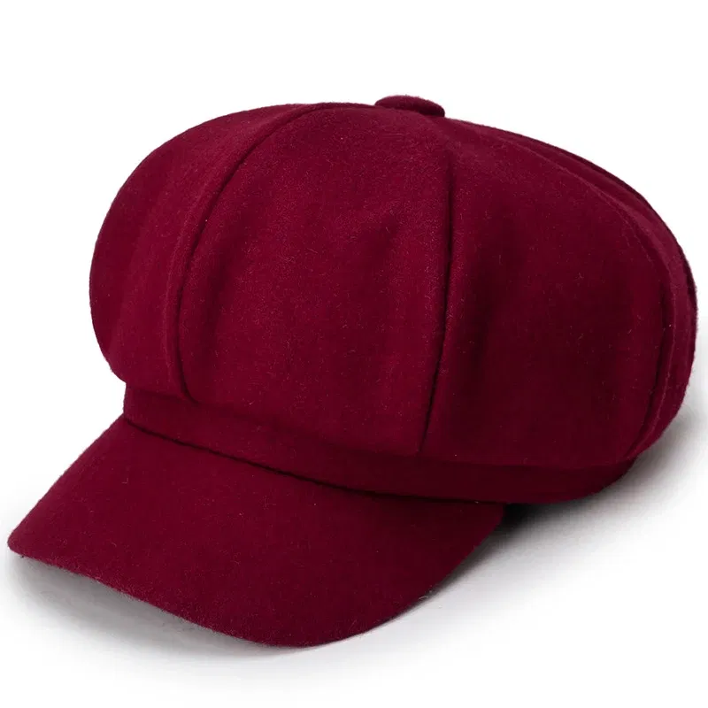 Color: Pink - Woolen solid color beret fashion outdoor cotton hat autumn and winter windproof hats men's and women's universal caps