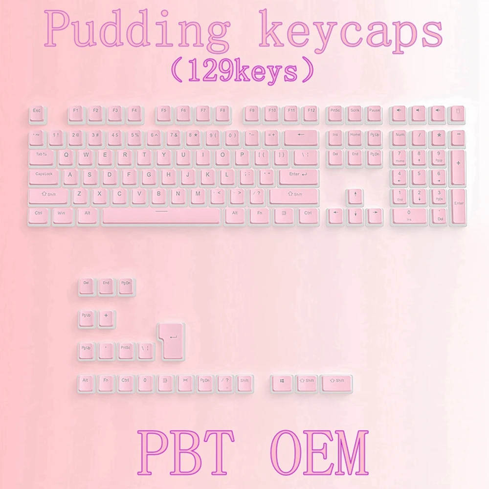 Color: Khaki - 129Keys Keyboard Keycap OEM Profile PBT Material Key Cap for Mx Hot Swap Mechanical Keyboard Switch Transparent Pudding Keycaps