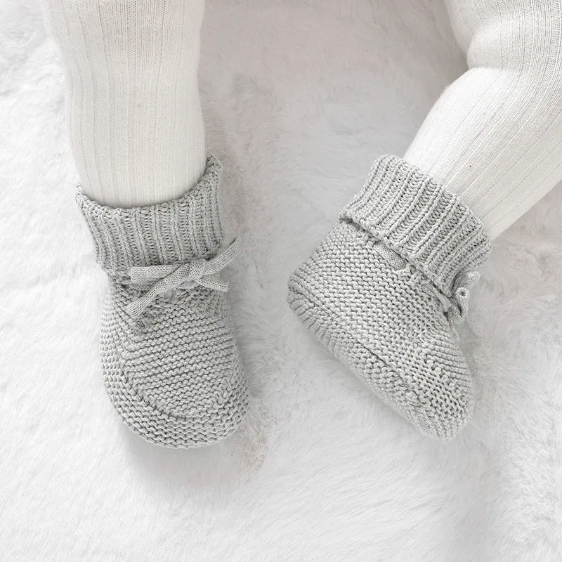 Color: Blue, Baby Age: 7-12 Months - Infant Baby Shoes Knit Cotton Boys Girl Boots Fashion Tie Solid Newborn Walk Bed Footwear Toddler Kid Clothing Accessories 0-18M