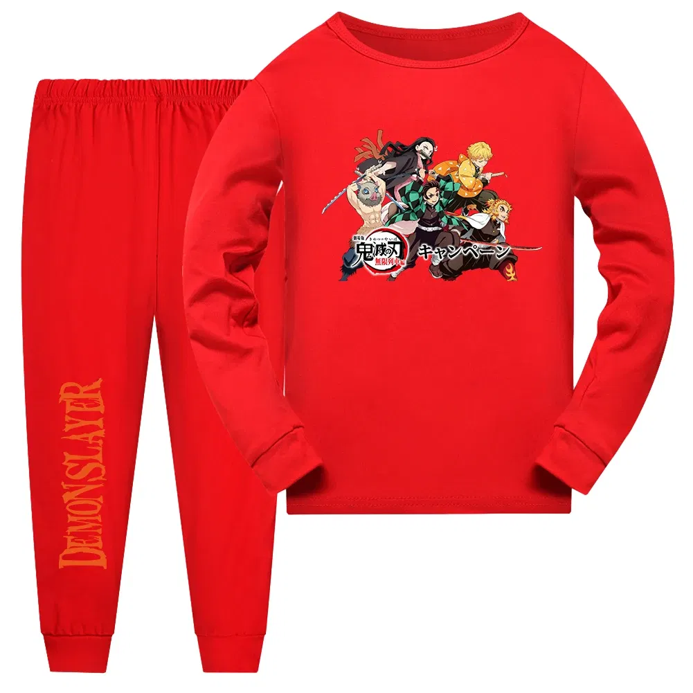 Color: Dark Grey, Kid Size: 12 - Demon Slayer Sleepwear Kamado Tanjirou Kamado Nezuko Agatsuma Zenitsu Children's Homewear Suit Long-sleeve Two-piece Pajamas Set