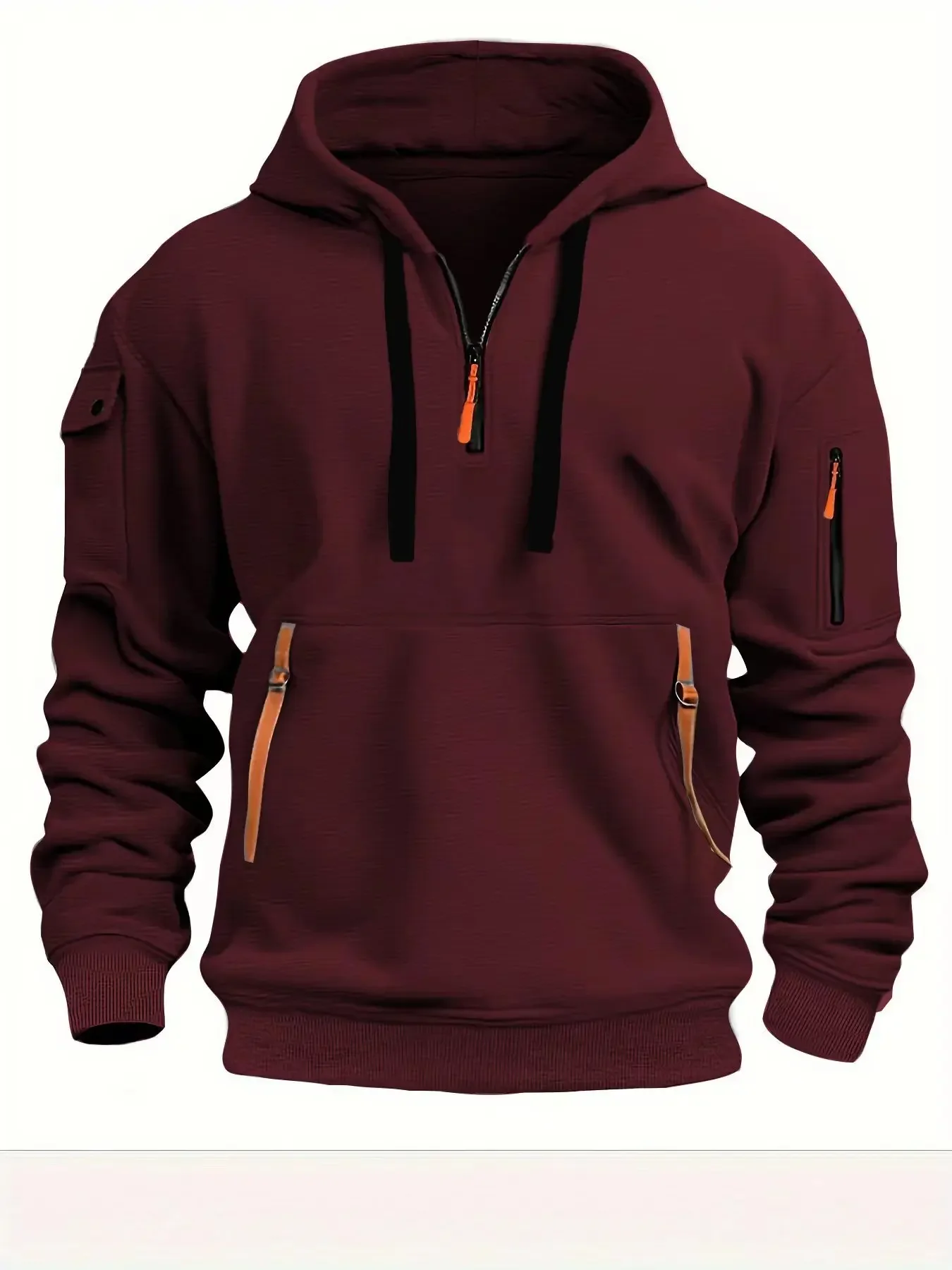 Color: black, Size: S, Sale by Pack: Pack of 1, Ships From: CHINA - New hoodie men zipper multi pocket hoodie Spring Winter Fleece Warm Sweatshirt Fashion Streetwear Sports Hoody Solid Pullover