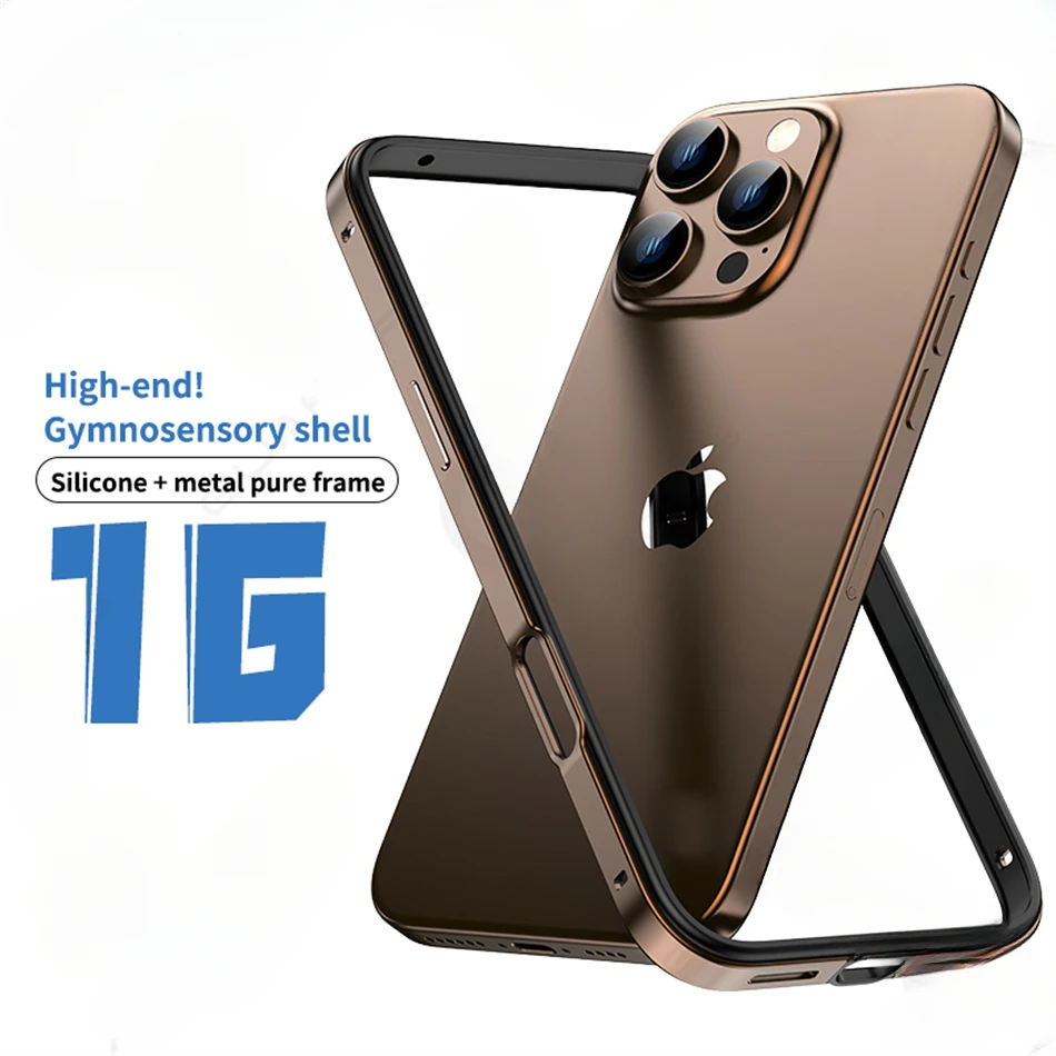 Color: Beige, Material: ABS - Titanium Metal Frame Bumper Shockproof Case for IPhone 16 15 Pro Max Plus 5G for Apple Solid Colour Protection Phone Cover