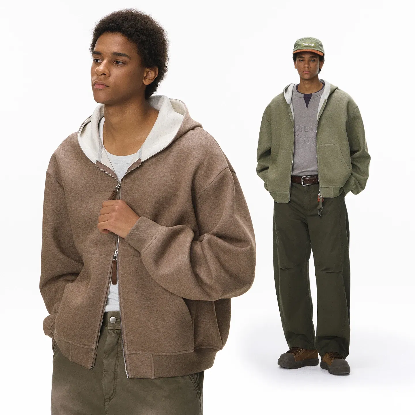 INFLATION Men Boxy Reversible Zip Up Hoodie Fall 2025 Short Contrast Color Streetwear Casual Jacket