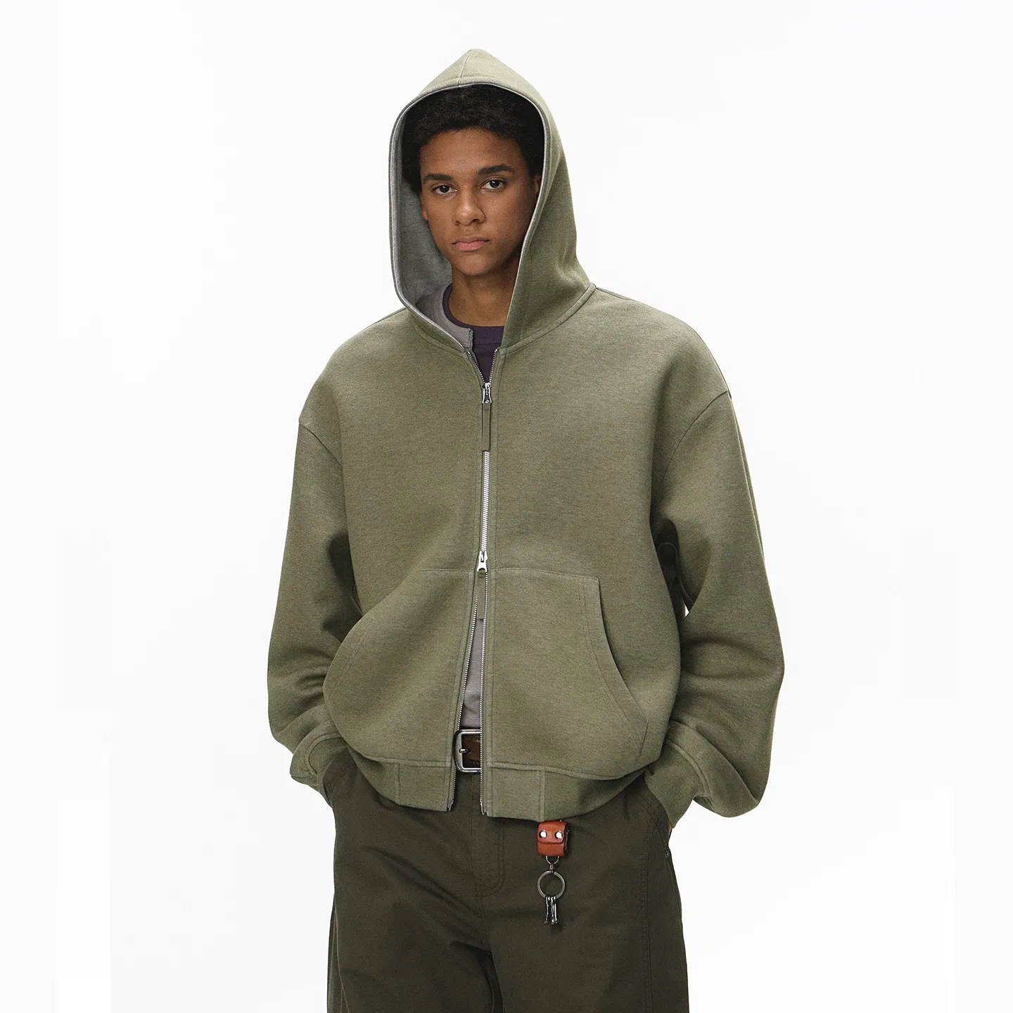 INFLATION Men Boxy Reversible Zip Up Hoodie Fall 2025 Short Contrast Color Streetwear Casual Jacket
