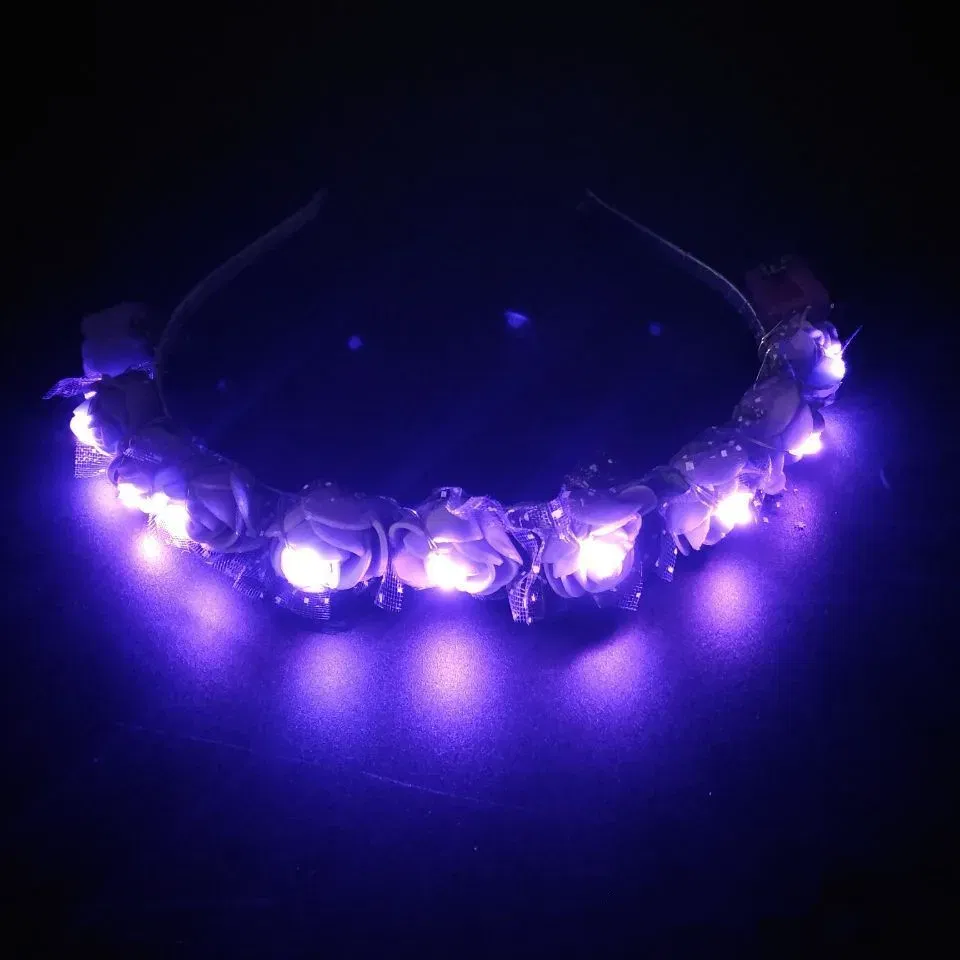 Color: Pink - Luminous Rose Flower Headband LED Light up Wreath for Women Girl Bridal Wedding Party Hairband Christmas Valentine's Day Gifts