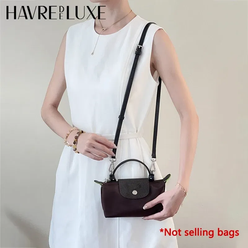 Color: Dark Grey, Size: 3/8" - Cow Leather Replacement Crossbody Bag Strap Fit for Longchamp 2025 Mocha Moka mini shoulder strap without punching modification