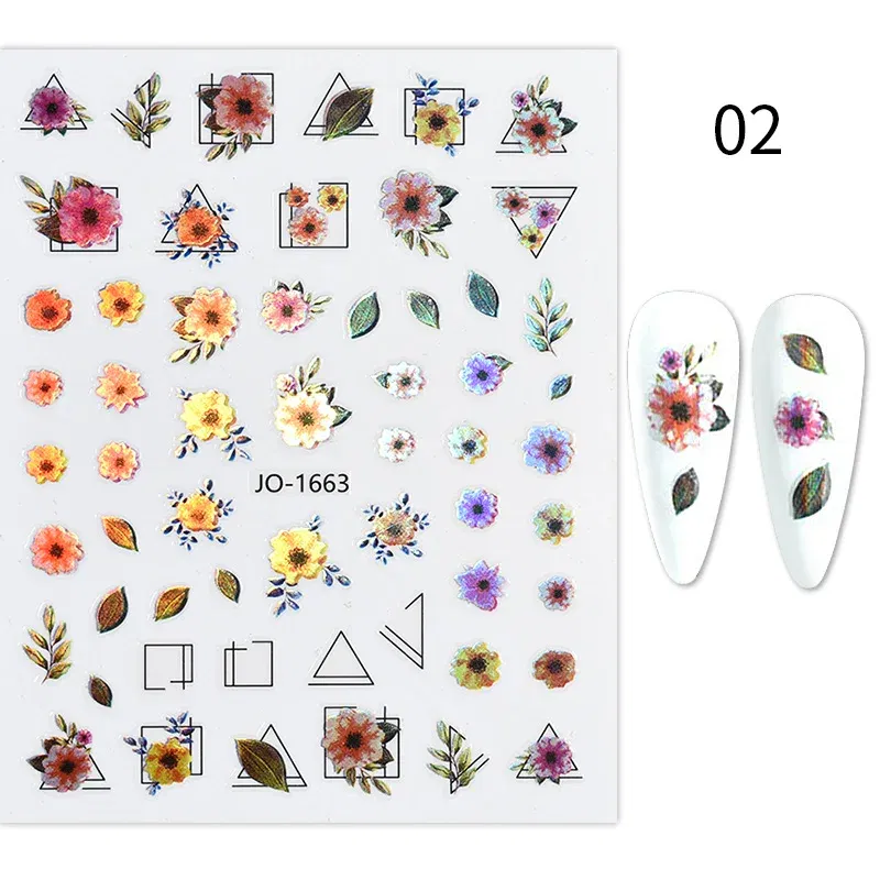 Color: gold foil - 3D Blue Butterfly Adhesive Stickers Nail Art Decoration Laser Flowers Leaves Nail Sticker Nail Art Supplies Nail Parts