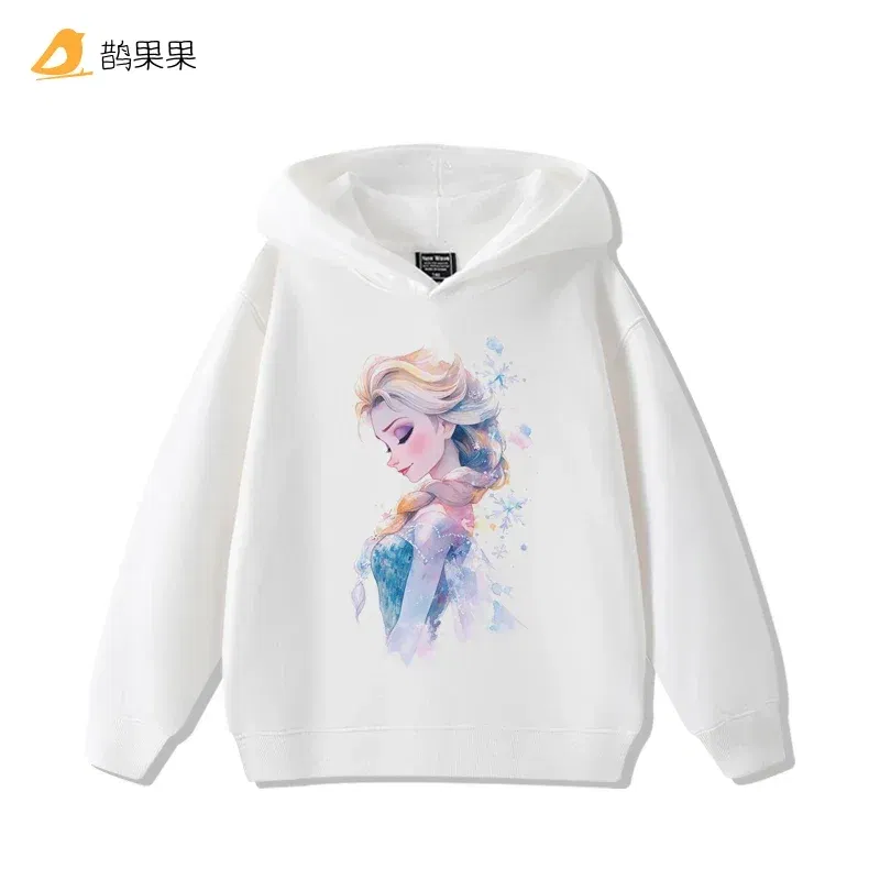 Color: GRAY, Kid Size: 5 - Queen Elsa Surrounding Girls Autumn and Winter Hooded Sweatshirt Children Girl Children's Tops Cute Long-sleeved Coat
