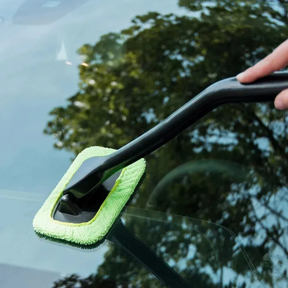 Color: black - Car Windshield Cleaning Brush Kit Car Window Wiper Home Glass Defogging Dust Towel With Long Handle Cleaner Brush Washing Tool