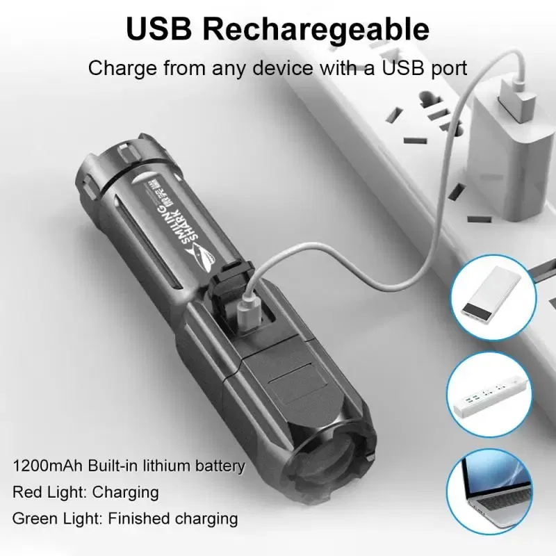 Emitting Color: Green - Powerful LED Flashlight Rechargeable USB 18650 Waterproof Zoom Fishing Hunting 100000 Lumens Tactical Flashlight LED Flashlight