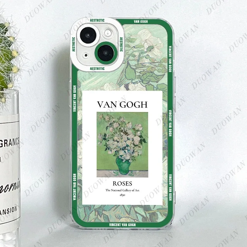 Color: green, Material: Pc + tpu - Van Gogh Oil Painting Phone Case For iPhone 11 12 13 14 15 16 Pro Max XR X XS Mini 8 7 Plus SE 2020 2022 Transparent Case