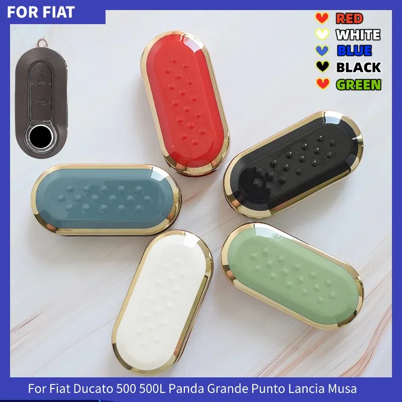 Color Name: WHITE - 3Buttons TPU Car Flip Key Case Cover For Fiat Ducato 500 500L Panda Grande Punto Lancia Musa Auto Shell Fob Accessories