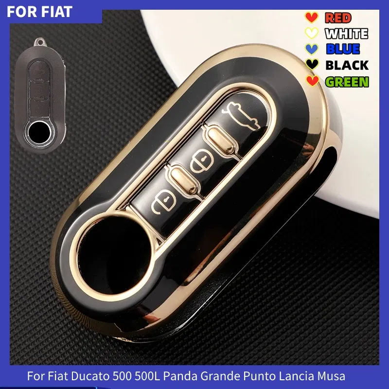 Color Name: WHITE - 3Buttons TPU Car Flip Key Case Cover For Fiat Ducato 500 500L Panda Grande Punto Lancia Musa Auto Shell Fob Accessories