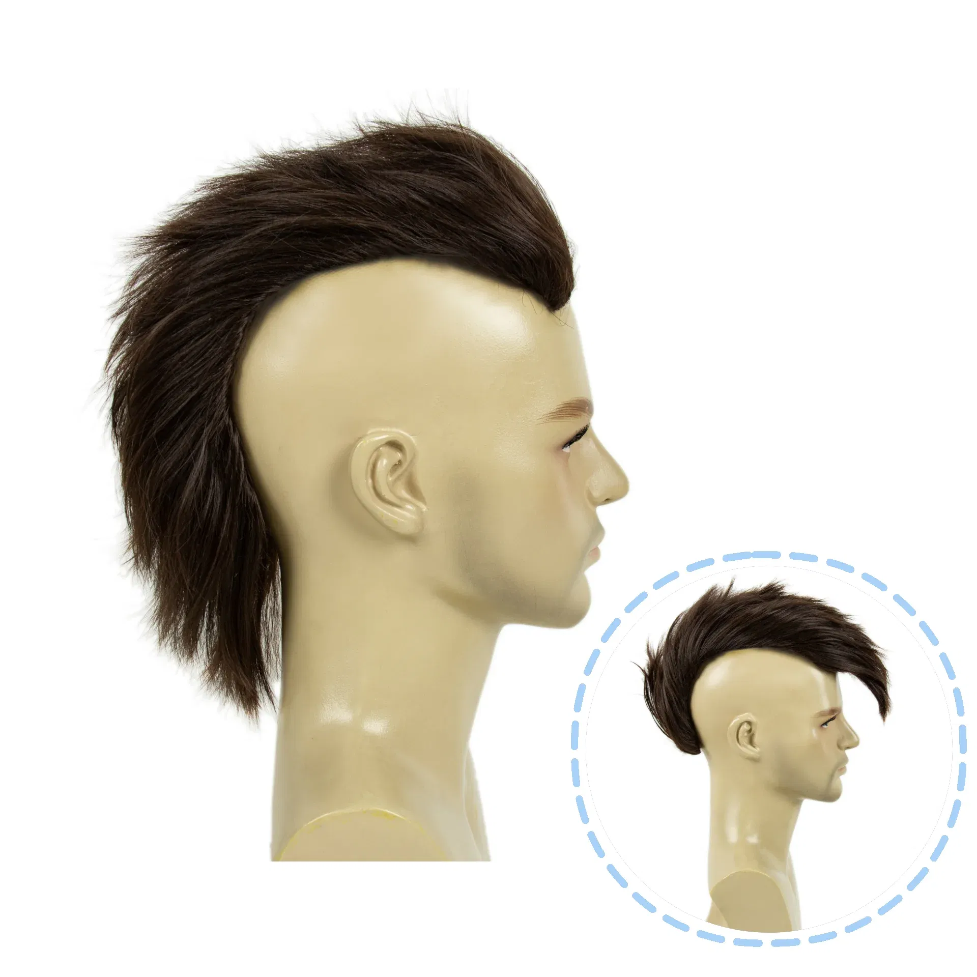 Color: Brown, Stretched Length: 6inches - REEWES Men's Mohawk Wig Halloween funny Cosplay Red & Black Short Toupee Piece for Men Synthetic Clip In Hair Accessories Party