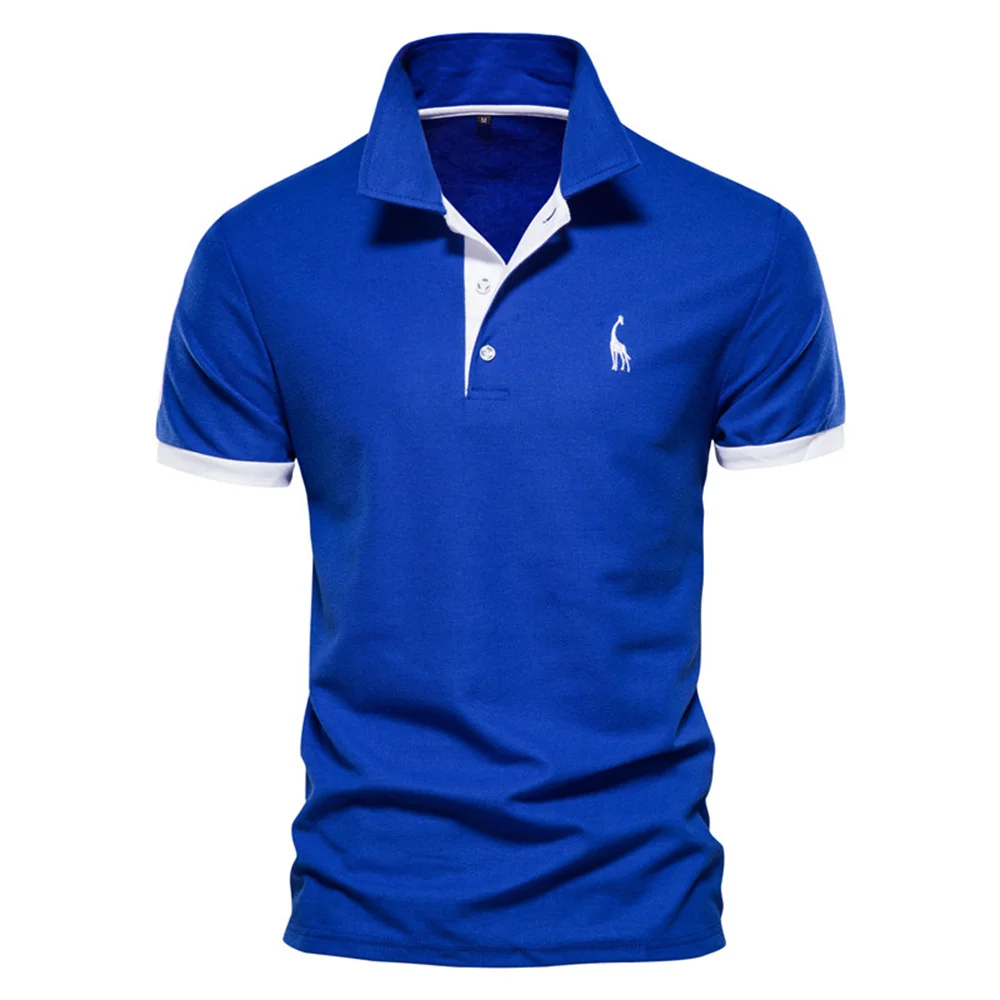 Color: Blue, Size: XXL - Dropshipping Polo Giraffe Shirt Men Quality Embroidery Summer Short Sleeve Polo Casual Business Social Mens Polos BR Size