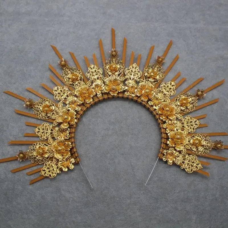 Color: Red - MATERIAL PACKAGE Sunburst Goddess Gold Spike Mary Halo Crown Headpiece NYLON ZIP TIE Wedding Bride Hair Band Tiar