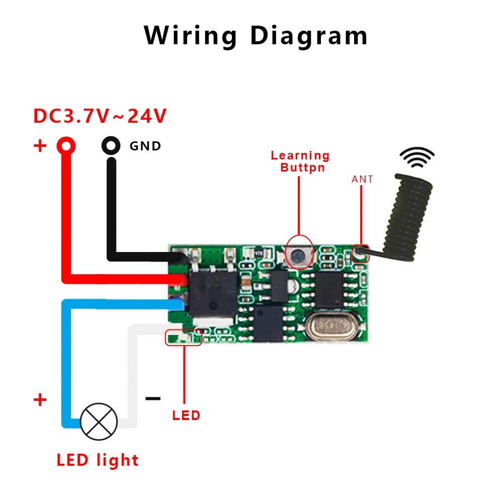 Color: Beige - DC 3V-24V 433MHz Wireless Remote Control Switch Long Range Mini Receiver and 433 MHz Transmitter LED Remote Control Power Supply