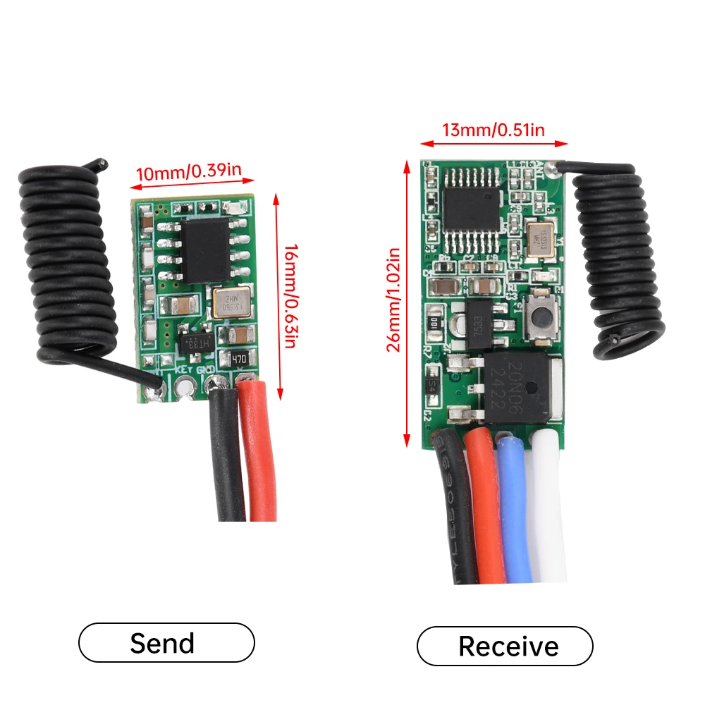 Color: Beige - DC 3V-24V 433MHz Wireless Remote Control Switch Long Range Mini Receiver and 433 MHz Transmitter LED Remote Control Power Supply