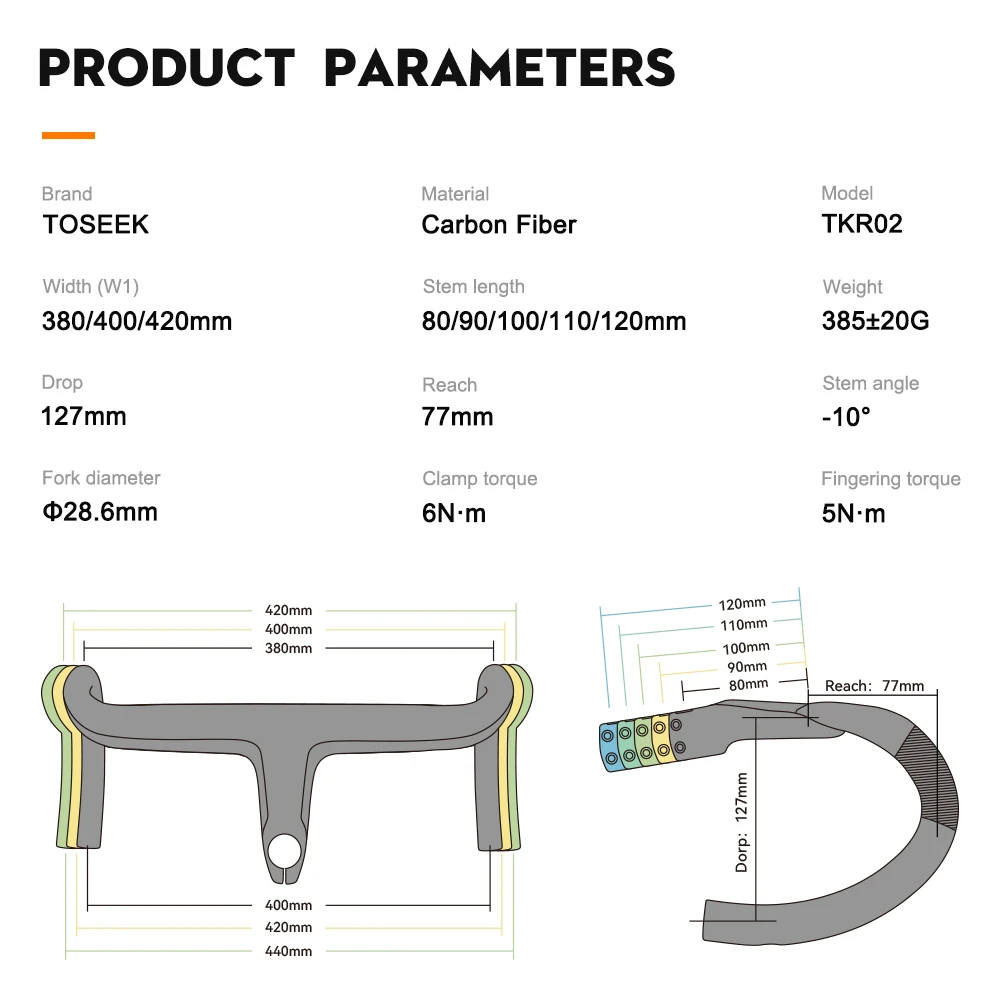 Color: Orange - TOSEEK Carbon Handlebar Road Carbon handlebar Drop bar T800 Carbon Integrated Handlebar Di2 Bicycle Accessories Carbon Drop bar